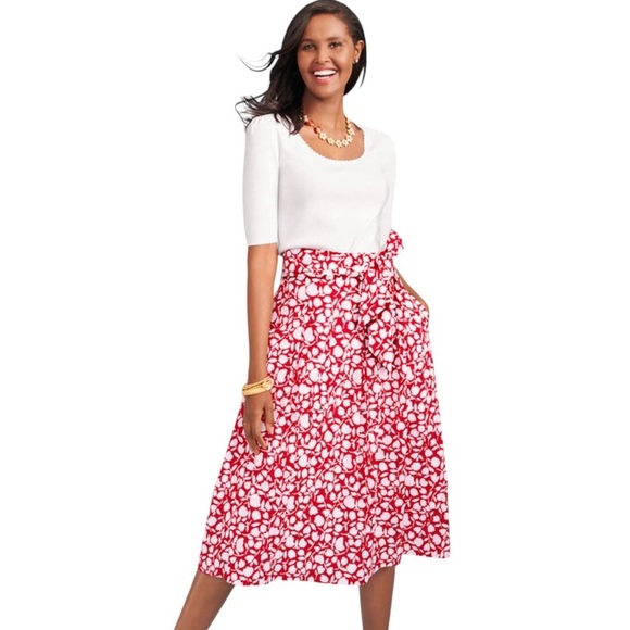 Talbots Dresses & Skirts - Talbots Bright red and white floral pleated cotton midi skirt. Size 12. EUC